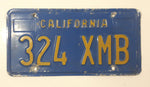 Vintage 1969 to 1980 California Blue with Yellow Letters Vehicle License Plate Tag 324 XMB