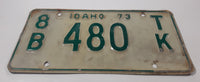 1973 Idaho Green Letters On White 8B TK Truck Metal Vehicle License Plate Tag 480