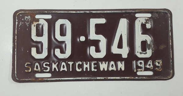 Vintage 1949 Saskatchewan Brown with White Letters Vehicle Farm License Plate Tag 99 546