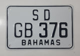 Vintage Bahamas S D Self Drive Rental Motor Cycle Black Letters on White Metal Vehicle License Plate Tag GB 376