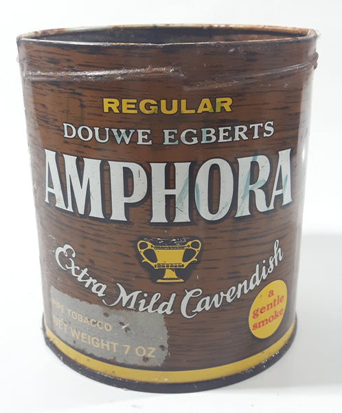 Vintage Douwe Egberts Amphora Extra Mild Cavendish Pipe Tobacco Brown and Yellow Tin Can No Lid