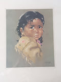 Vintage 1960s Dorothy M. Oxborough First Nations Native Child 12 1/4" x 14 3/8" Framed Painting Print