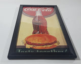 Drink Coca-Cola Tasty Together! Hamburger and Bottle Themed 7 3/4" x 15" Framed Card Board Sign
