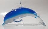Murano Style Art Glass Clear and Fading Blue and White 6 1/2" Long Dolphin Sculpture Ornament