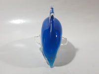 Murano Style Art Glass Clear and Fading Blue and White 6 1/2" Long Dolphin Sculpture Ornament