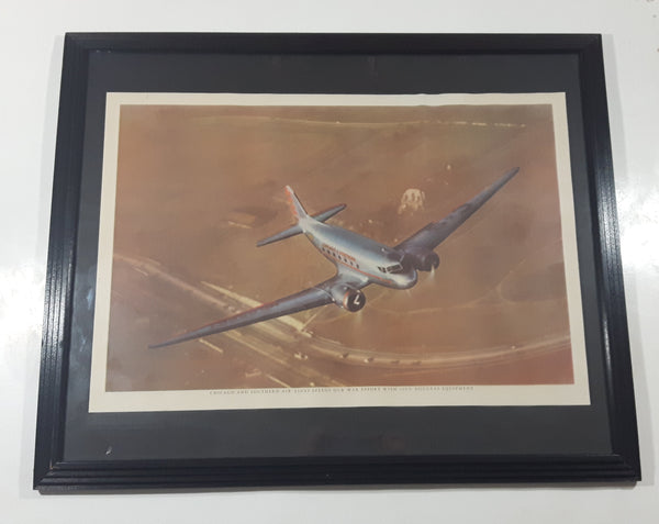 Rare Antique Original WWII Era Chicago and Southern Air Lines Speeds Our War Effort With 100% Douglas Equipment 12" x 18" Framed Poster