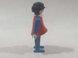 Vintage 1974 Geobra Playmobil Woman with Black Hair in Red Vest and Blue Clothes 2 7/8" Tall Toy Figure