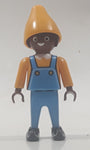 2005 Geobra Playmobil Santa's Workshop Advent Calendar Elf in Yellow with Blue Overalls 2 3/8" Tall Toy Figure
