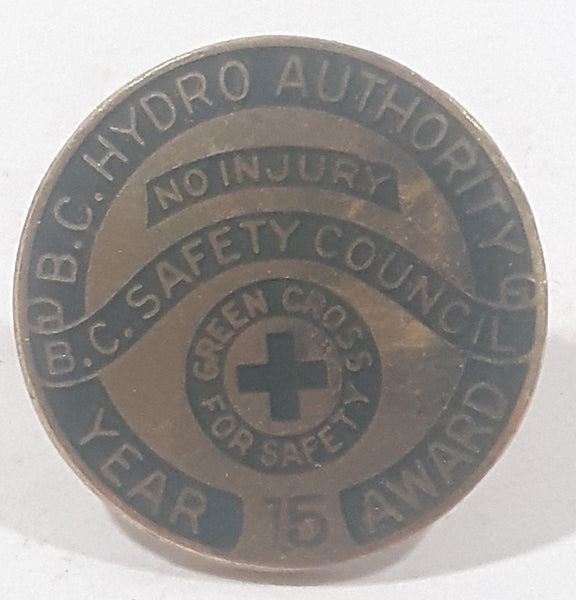 Rare Vintage B.C. Hydro Authority B.C. Safety Council No Injury 15 Year Award Enamel Metal Lapel Pin