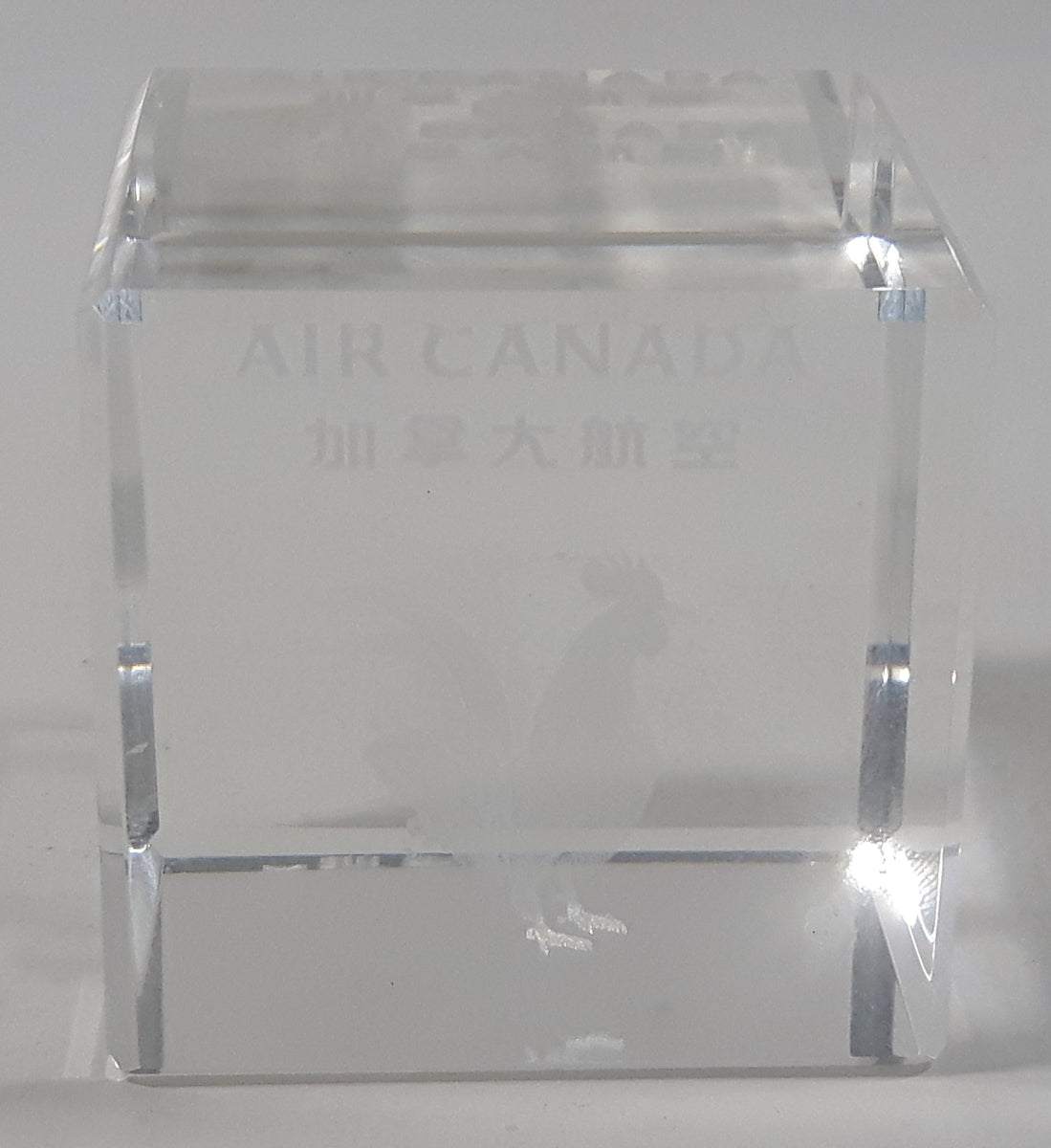 Air Canada Chinese New Year Rooster Clear Glass Cube Shaped Paper Weig