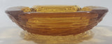 Vintage Mid Century Amber Glass Concentric Circles Lines Texture Cigarette Ash Tray