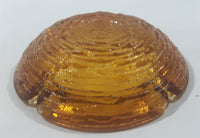 Vintage Mid Century Amber Glass Concentric Circles Lines Texture Cigarette Ash Tray