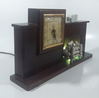 Vintage United Clock Corp Light Up Fire Place Self Starting Wood Cased Electric Mantle Clock Made in U.S.A.