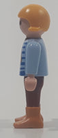 1992 Geobra Playmobil Small Blonde Child Brown Pants Blue Shirt with Horse 2 1/8" Tall Toy Figure
