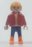 1992 Geobra Playmobil Small Blonde Boy Child Blue Pants Beige Shirt with Red Vest 2 1/8" Tall Toy Figure