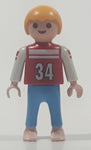 Geobra Playmobil Small Blonde Boy Child Blue Pants Red and White 34 Shirt 2 1/8" Tall Toy Figure