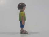 2010 Geobra Playmobil Small Brunette Boy Child Blue Capri Pants Two Tone Green Shirt Escula Red Skateboarder Design 2 1/8" Tall Toy Figure