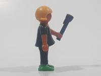 1995 Geobra Playmobil Small Blonde Girl Child Black Pants Black Shirt with Lime Green Bat 2 1/8" Tall Toy Figure with Flashlight Accessory