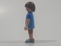 2010 Geobra Playmobil Brown Hair Stubble Beard Mixed Blue Striped Shirt Brown Capri Pants 2 3/4" Tall Toy Figure