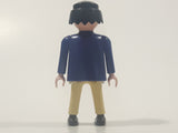 1990 Geobra Playmobil Black Hair Cream Pants Blue Shirt 2 3/4" Tall Toy Figure
