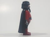 2004 Geobra Playmobil Pirate with Hook Hand Black Hair and Beard Red and Black Clothes Black Cape 2 3/4" Tall Toy Figure