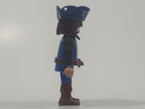 2004 Geobra Playmobil Pirate Brunette Hair and Beard Blue Clothes Black Hat 2 3/4" Tall Toy Figure