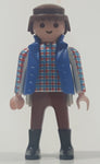 1992 Geobra Playmobil Brown Hair Brown Pants White Blue and Red Plaid Shirt with Blue Vest 2 3/4" Tall Toy Figure