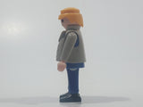 1992 Geobra Playmobil Blonde Hair Blue Pants Grey Blue and Red Plaid Shirt with Grey Jacket 2 3/4" Tall Toy Figure