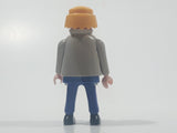 1992 Geobra Playmobil Blonde Hair Blue Pants Grey Blue and Red Plaid Shirt with Grey Jacket 2 3/4" Tall Toy Figure