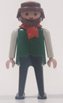 1974 Geobra Playmobil Brown Hair and Beard Black Pants White and Green Top with Red Scarf 2 3/4" Tall Toy Figure