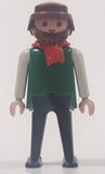 1974 Geobra Playmobil Brown Hair and Beard Black Pants White and Green Top with Red Scarf 2 3/4" Tall Toy Figure