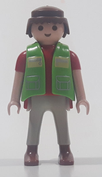 1992 Geobra Playmobil Brown Hair Grey Pants Red Shirt Green Vest 2 3/4" Tall Toy Figure