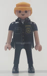 1997 Geobra Playmobil Blonde Hair Black Uniform Police Officer 2 3/4" Tall Toy Figure