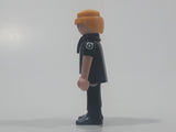 1997 Geobra Playmobil Blonde Hair Black Uniform Police Officer 2 3/4" Tall Toy Figure