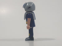 1997 Geobra Playmobil Brunette Hair Blue Uniform Grey Helmet Firefighter 2 3/4" Tall Toy Figure