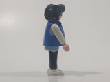 1992 Geobra Playmobil Black Hair Black Pants Light Blue and Grey Z Shirt with Blue Vest Rock Star Style 2 3/4" Tall Toy Figure