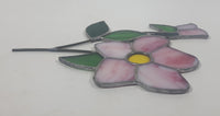 Vintage Pink Flower Leaded Stained Glass Window Sun Catcher Hanging