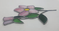Vintage Pink Flower Leaded Stained Glass Window Sun Catcher Hanging