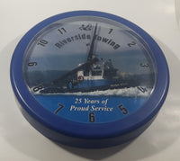 Riverside Towing 25 Years Of Proud Service River Star Tug Boat 14" Blue Plastic Wall Clock