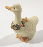 White Duck with Pink Rose Ribbon 2 1/2" Tall Resin Ornament