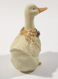 White Duck with Pink Rose Ribbon 2 1/2" Tall Resin Ornament