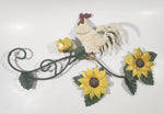 White Rooster Chicken on Yellow Sunflower Vines 11 1/4" x 17 1/2" Metal Wall Art