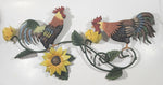 Colorful Rooster Chickens on Yellow Sunflower Vines 9 3/4" x 20" Metal Wall Art