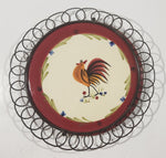 Avon Hand Painted Rooster Ceramic Plaque with Black Metal Decorative Wall Hanger