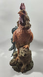 Rooster Chicken on Log 14" Tall Resin Sculpture