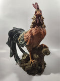 Rooster Chicken on Log 14" Tall Resin Sculpture