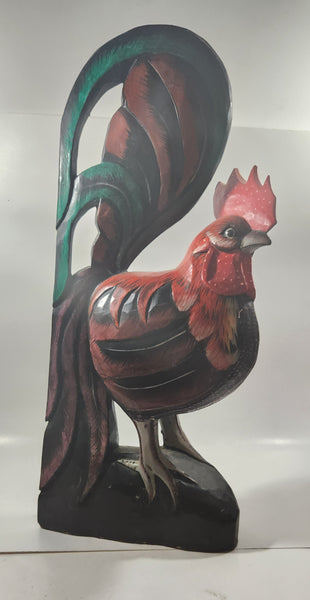 Rooster Chicken Hand Painted Large 20 1/2" Tall Carved Wood Sculpture