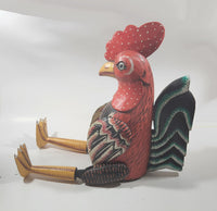 Rooster Chicken Hand Painted Large 21" Tall Carved Wood Sculpture Shelf Sitter with Moving Leg Joints