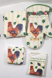 Select Edition Rooster Chicken Themed Oven Mitt and Four Towels 5pc Set