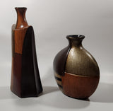 Vintage Mid Century Modern Geometric Brown Four Pattern 7" and 10" Bud Vases Set of 2
